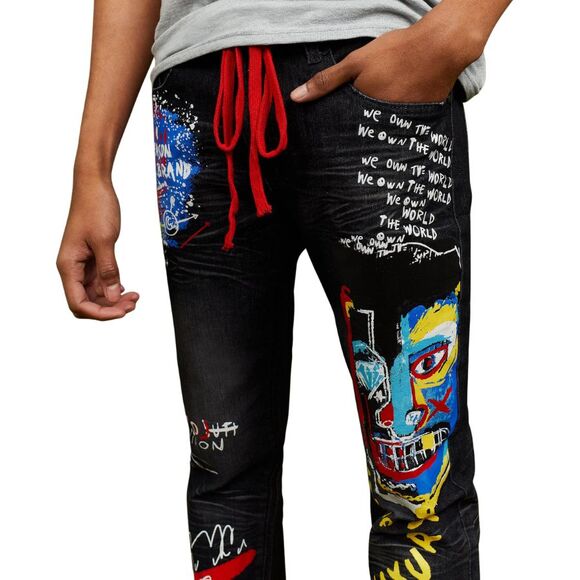 Reason Life of Luxury Graphic Print Skinny Jeans Men’s 42x32 Black Stretch Denim - Picture 3 of 8